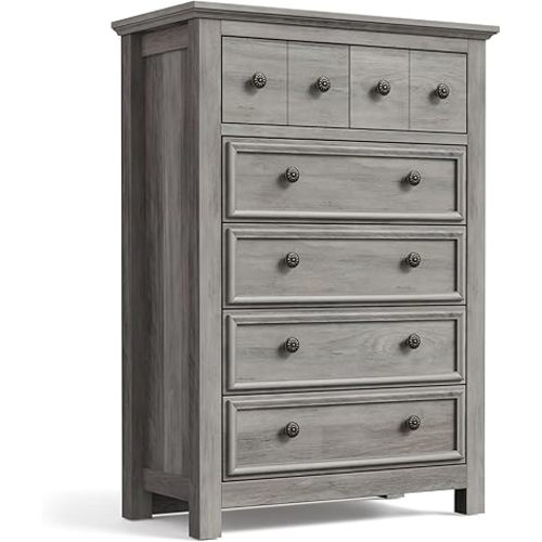 LGHM Farmhouse 6 Drawers Dresser Chest, 45" Tall Dressers for Bedroom, Dressers & Chests of Drawers - Easy Pulls Metal Handles, Thick Support Legs for Bedroom,Livingroom, Closet, Gray