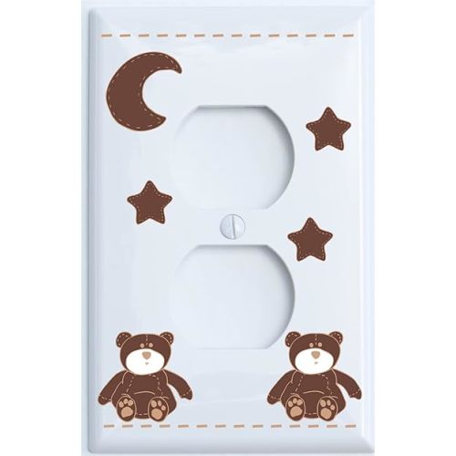 Brown Teddy Bear Outlet Cover with Brown Moon and Stars/Teddy Bear Nursery Decor (Outlet Cover)