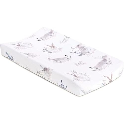 Oilo Changing Pad Cover, Breathable 100% Turkish Cotton Fitted Jersey, 300 Thread Count, Machine Washable, Fits Standard Changing Pads (32" x 16"), Girl, Boy, & Neutral Nursery Design, Cottontail