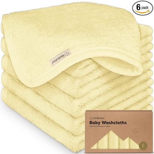 6-Pack Baby Washcloths - Soft Absorbent Viscose from Bamboo Wash Cloths for Babies, Kids, Toddlers, Infant, Newborn Bath Towels, Gentle on Sensitive Skin, 10x10 Reusable Face Towels (Sunshine)