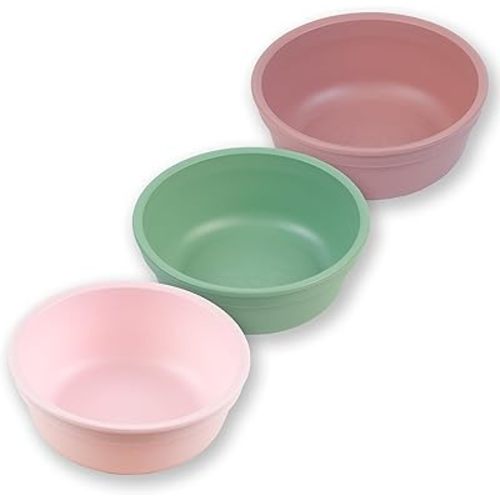Re-Play 12 Oz. Toddler Bowls for Snack and Everyday Dining - Dishwasher and Microwave Safe - Made in USA - Set of 3-5.75" x 5.75" x 2" - Blossom