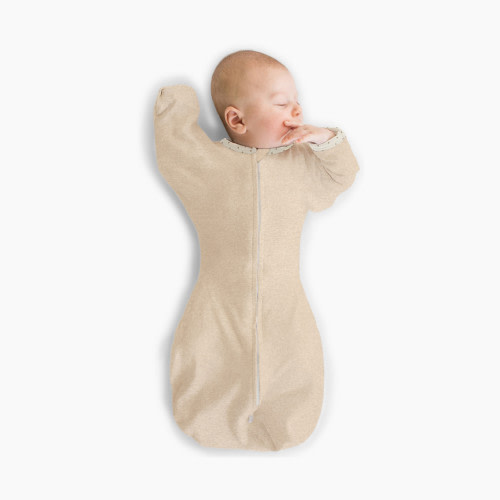 SwaddleDesigns Transitional Swaddle Sack with Arms Up Half-Length Sleeves and Mitten Cuffs - Heathered Oatmeal, Small 6-14 Lbs (0-3 Months)