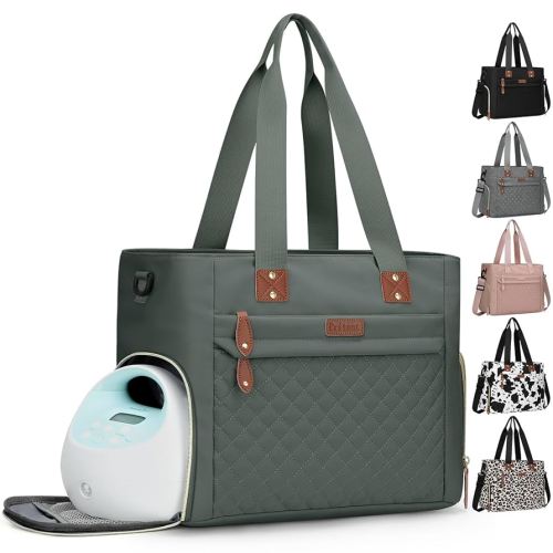 Amazon.com: Pritent Diaper Bag Tote for Working Mom, Large Travel Diaper Tote for Mom and Dad with 15 Inch Laptop Sleeve, Mommy Maternity Travel Baby Bag for Boys and Girls, Green : Baby