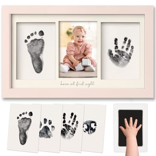Inkless Hand and Footprint Kit, Boy Girl Newborn Keepsake (Petal Pink) | No Mess Ink Pad for Baby Handprint, Clean Touch Paw Print Kit for Dog Picture Frame, Personalized Baby Christmas Shower Gifts