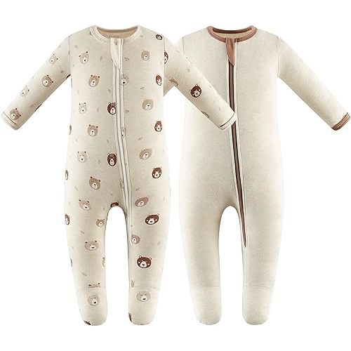 Owlivia Organic Cotton Baby Boy Girl Zip Front Sleep 'N Play, Footed Sleeper, Long Sleeve
