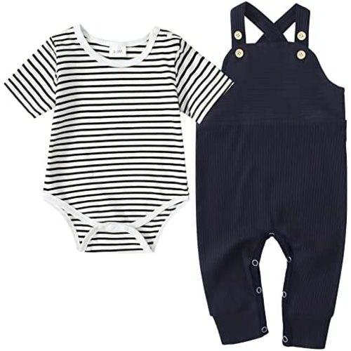YUEMION Baby Boy Clothes Newborn Infant Boy Outfits 2Pcs Stripe Top Romper Pants Set 0-24 Months Overalls Toddler Boy Clothes