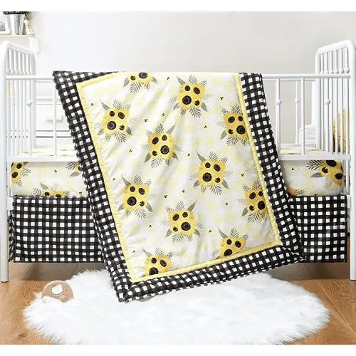 The Peanutshell Sunflower Crib Bedding Set for Baby Girls | 3 Piece Nursery Set | Crib Comforter, Fitted Crib Sheet, Dust Ruffle