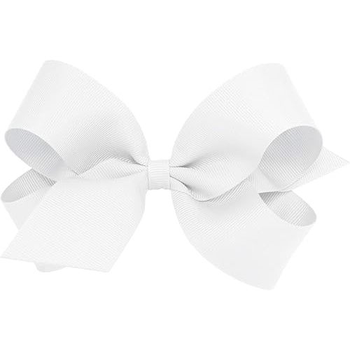 Wee Ones Girls' Classic Grosgrain Hair Bow with Plain Wrap Center on a WeeStay Hair Clip, Handmade, Large Sized Bow, White