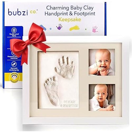 Bubzi Co Baby Footprint Kit, Baby Foot and Hand Print Kit, Baby Keepsake Frame, Nursery Pictures Frames, Hand Print Mold Kit, New Mom Gifts, Baby Newborn Essentials Must Haves, Baby Shower Gifts