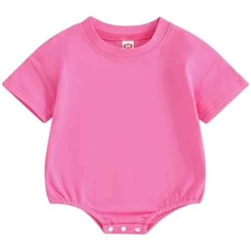 Merqwadd Baby Boy Girl Bubble Romper Infant Oversize Plain Crewneck T-Shirt Bodysuit Tops