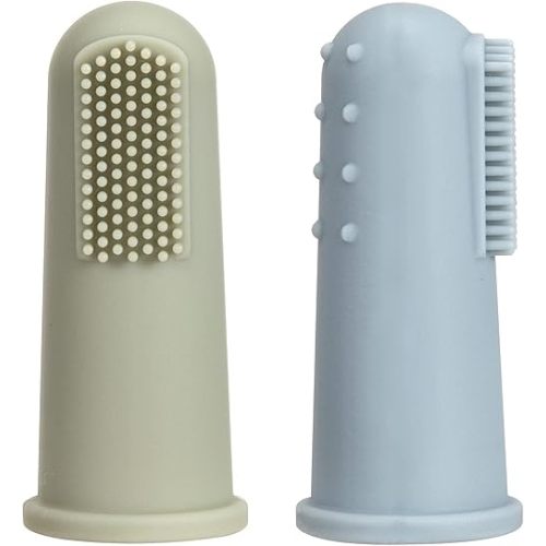 Baby Finger Toothbrush with Case, Food Grade Silicone, BPA Free, 2-Pack (Sage+Ether)