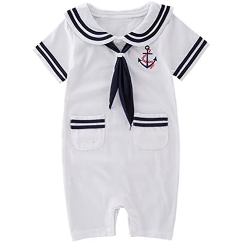 May's Baby Toddler Boys Sailor Stripe Romper Marine Navy Romper Outfit