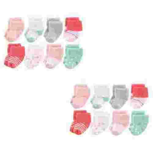 Luvable Friends Infant Girl Newborn and Baby Terry Socks, Coral Dot 16-Piece, 0-6 Months