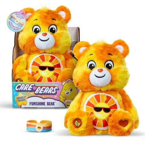 Care Bears - 14" Medium Plush - Color Splash Collection - Funshine Bear, Includes Slap Bracelet