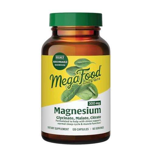 MegaFood Magnesium 300 mg - Highly Absorbable Blend of Magnesium Glycinate, Citrate & Malate to Help Support Heart, Nerve Health & Relaxation - 120 Capsules (60 Servings)