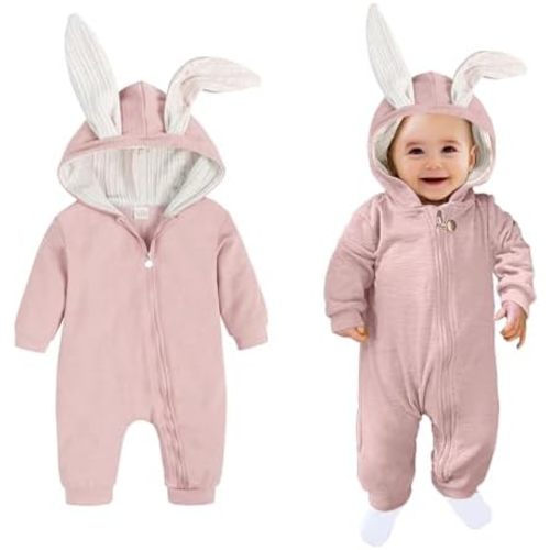 AGQT Babys Bunny Costume One Piece 3D Rabbit Ear Easter Halloween Costume Size 0-24 Months