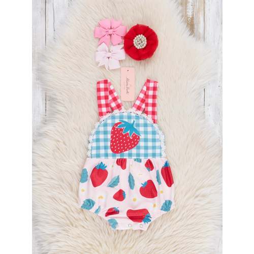 Gingham Strawberry Ruffle Bubble