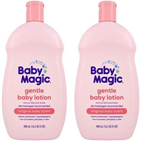 Baby Magic Gentle Baby Lotion, Vitamins & Aloe, Free of Parabens, Phthalates, Sulfates and Dyes, Camellia Oil & Marshmallow Root Original Scent, 16.5 Fl Oz (Pack of 2)