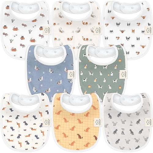 8-Pack Organic Baby Bibs for Boys, Girls - Soft Cotton Drooling and Teething Baby Bibs, Baby Girl Bibs, Baby Boy Bibs, Baby Drool Bibs for Baby Girl, Boy, Newborn Infant Bibs (Pets & Paws)