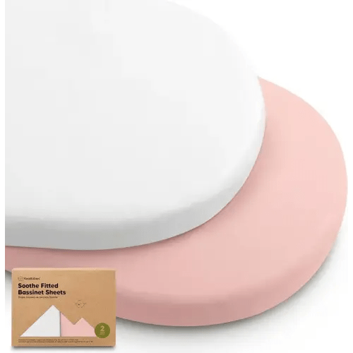 2-Pack Organic Bassinet Sheets for Girls, Boys - 100% Cotton Bassinet Mattress Sheets Compatible with Halo Bassinest Swivel Sleeper, Graco, Baby Delight, Chicco, Unisex Fitted Bassinet Sheets (Rose)