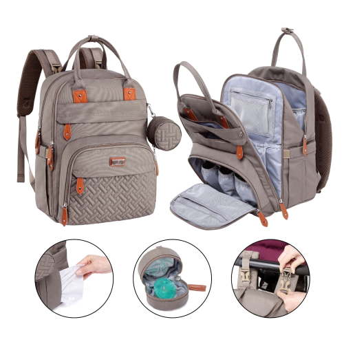 BabbleRoo Smart Infant Diaper Bag Backpack, Unisex, Waterproof Travel Bag, Khaki