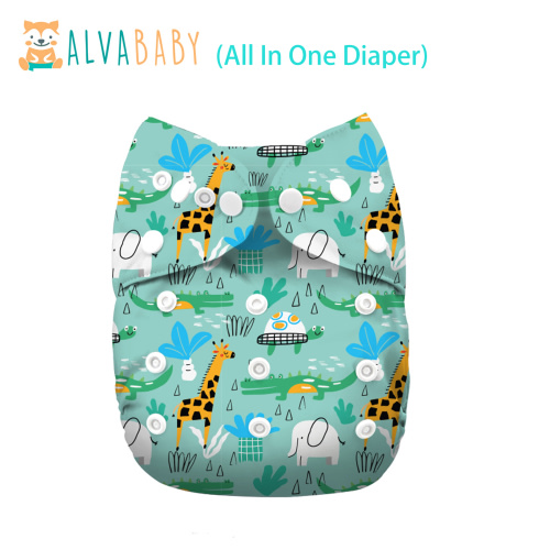 All In One Diaper with Pocket Sewn-in one 4-layer Bamboo blend insert-Giraffe  (AO-ED07A)
