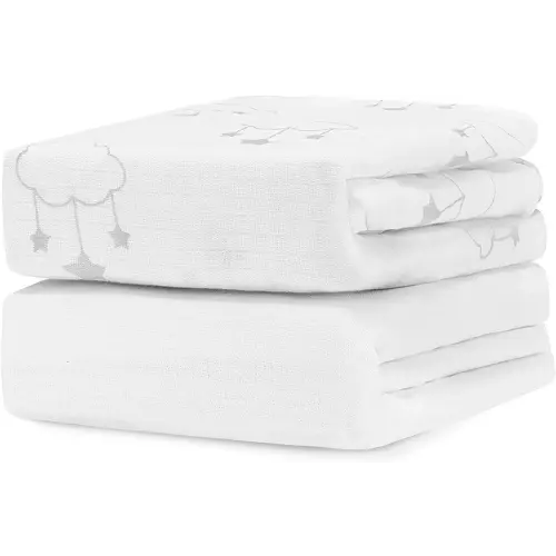 Newton Baby Organic Fitted Crib Sheet (2-Pack) - 100% Breathable and Ultra-Soft, 100% Organic Muslin Cotton, Wishing on a Star Print + Solid White, Fits All Standard Cribs