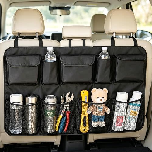 Car Trunk Organizer Large Capacity Back Seat Car Organizer with 8 Pockets | Large 42.5"×20" Multi-Pocket Car Back Seat Organizer Universal Black Storage Accessory Fits SUV Truck & MPV