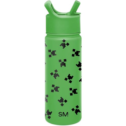 Simple Modern Kids Summit Water Bottle with Straw Lid | Minecraft 18oz Stainless Steel Cup Insulated Tumbler for Girls, Boys, School | Minecraft Creeper