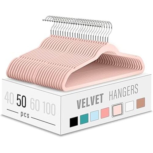 Velvet Clothes Hangers (50 Pack) Heavy Duty Durable Suit Hanger Vibrant Color Hangers Lightweight Space Saving Coat Hangers for Closet -Blush Pink