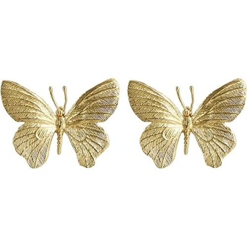 2 Pack Butterfly Drawer Knobs,Brushed Nickel Cabinet Pulls,Gold Dresser Knobs,Butterfly Knobs for Dresser