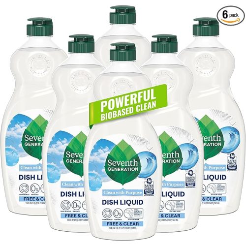 Seventh Generation Dish Liquid Soap Free & Clear liquid soap Pack of 6 Dishwashing Soap Dish Soap for sensitive skin 19 oz