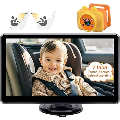 Yakry 7-Inch Baby Car Camera Recording - Touchscreen 1080P HD, 3X Zoom, 940nm Night Vision, 150° Wide Angle, Easy Install for Enhanced Baby and Pet Visibility, Rear Facing Backseat Camera for Infant