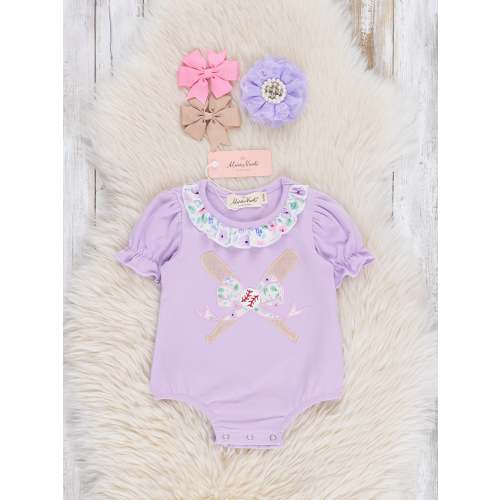 6-12 months Baseball Garden Embroidered Ruffle Bubble