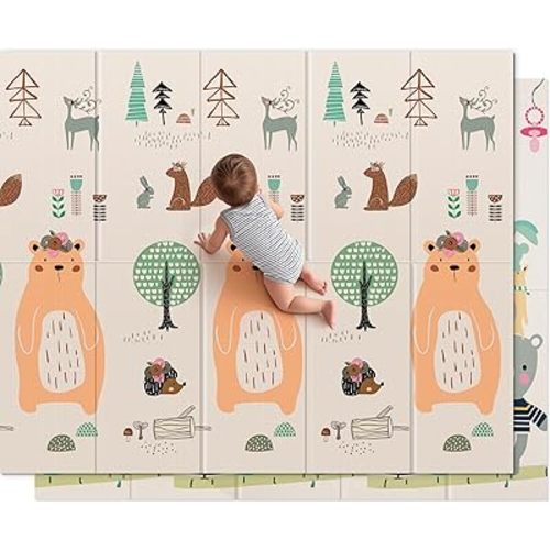 UANLAUO Baby Play Mat,71"x 79" Large Baby Mat for Floor,Foldable Playmats for Babies and Toddlers, Waterproof Foam Play Mat,Kids Play Mat with Travel Bag,Play & Tummy Time,Indoor&Outdoor Use(Bear)