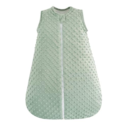 david's kids Minky Baby Sleep Sack 6-12 Months, 2.5 Tog Warm Winter Baby Wearable Blanket with Plush Dots and 2-Way Zipper, Cotton Inner Lining Sleeping Bags for Boys Girls, Medium Size, Sage Green