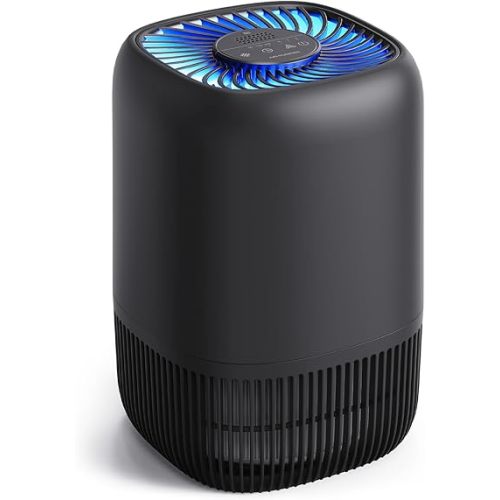 Air Purifiers for Bedroom with High Efficiency Filter Up to 1076 Ft² for Pet Hair, Odors, Pollen, Smoke, Compact Air Cleaner with 3 Speeds, Timer, Aroma Quiet 360°Intake Filter, Black