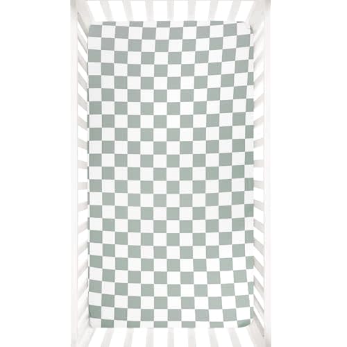 DILIMI Fitted Crib Sheets for Baby Boys and Girls, Ultra-Soft Breathable Baby Crib Sheet Fits Standard Crib and Toddler Mattress, Green Checkered