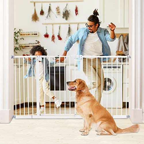 Kinfant 58-Inch Extra Wide Walk Thru Baby Gate,Includes 6.9-Inch, 8-Inch and 12-Inch Extension Kit, 4 Pack of Pressure Mount Kit, 4 Pack of Wall Cups and Mounting Kit