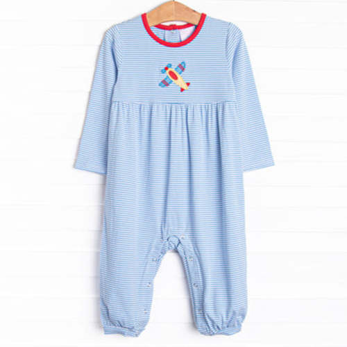 Propeller Pilot Applique Romper, Blue – Stitchy Fish