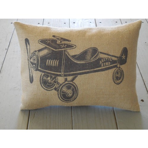 Vintage Toy Airplane Burlap Pillow, Airplane Nursery, Farmhouse Pillows, Kid12, INSERT INCLUDED