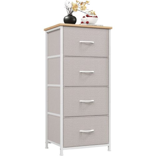 Somdot Tall Dresser for Bedroom with 4 Drawers, Storage Organizer Chest of Drawers with Removable Fabric Bins for Living Room Closet Bedside Nursery Laundry Entryway Hallway, Ash Grey