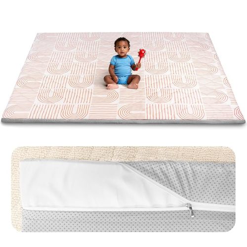 Beavtaens Foam Baby Play Mat 71x59, Removable and Machine Washable Cover, Thicken Cushioning Playmat and Perfect for Playpen, Non-Slip Bottom, Easy to Clean for Infants, Toddlers & Babies(Rainbow)