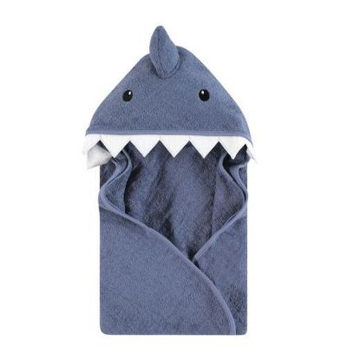 Hudson Baby Unisex Baby Cotton Animal Face Hooded Towel, Blue Shark, One Size