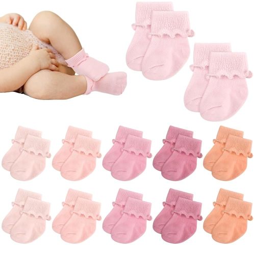 Toulite 12 Pairs Preemie Socks Girls and Boys Premature Ruffle Turn Cuff Cotton Socks Hospital Nicu