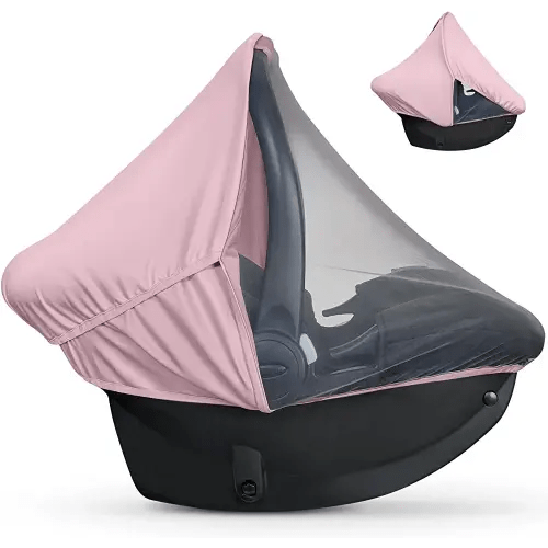 liuliuby 2-in-1 Baby Car Seat Cover for Baby Carseat Cover - Car Seat Sun Shade Cover & Mosquito Net for Infant - Baby Girl Car Seat Cover Baby - Breathable Car Seat Canopy Covers for Girls (Pink)