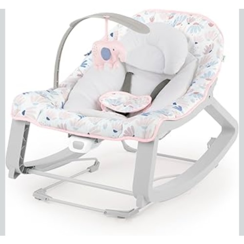 Ingenuity Keep Cozy 3-in-1 Grow with Me Vibrating Baby Bouncer Seat & Infant to Toddler Rocker, Vibrations & -Toy Bar, 0-30 Months Up to 40 lbs (Pink Burst)