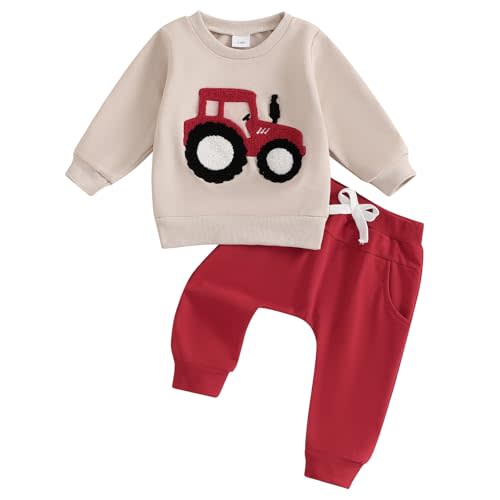 FYBITBO Infant Toddler Baby Boys Fall Clothes Long Sleeve Shirts Tops and Pants Farm Tractor Outfits Winter Clothing Sets