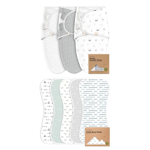 KeaBabies 3-Pack Baby Swaddle Sleep Sacks and 5-Pack Organic Burp Cloths for Baby Boys and Girls - Organic Newborn Swaddle Sack - Ultra Absorbent Burping Cloth, Burp Clothes, Newborn Towel