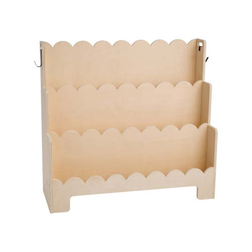 Montessori 3 Tier Scalloped Kids Bookshelf Front Facing Toddler Bookcase with Dual Hooks for Backpacks Nursery Living Room Entryway Preschool